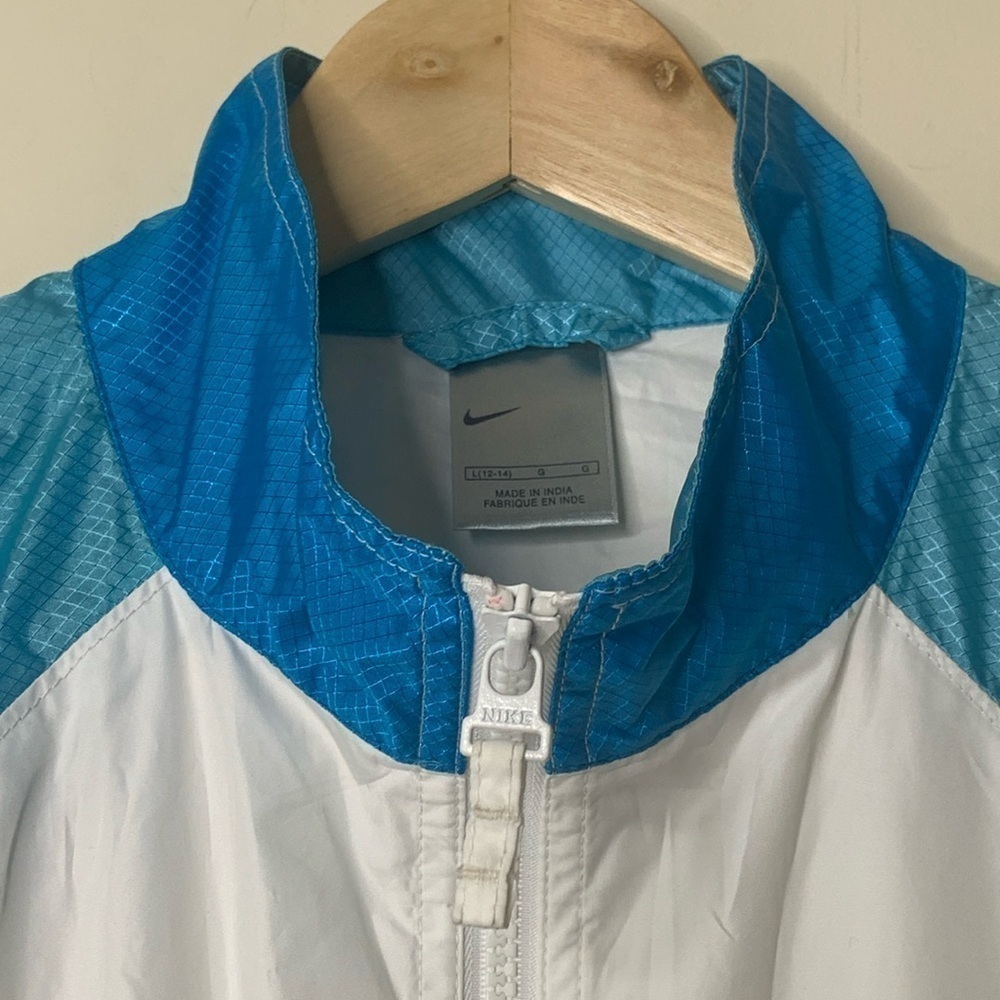 Nike | Vintage Blue White Oversized Classic Swoosh Windbreaker Jacket L 12/14 - Picture 5 of 17